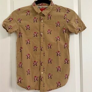 Khaki boys (8) “dabbing” Santa button up shirt.